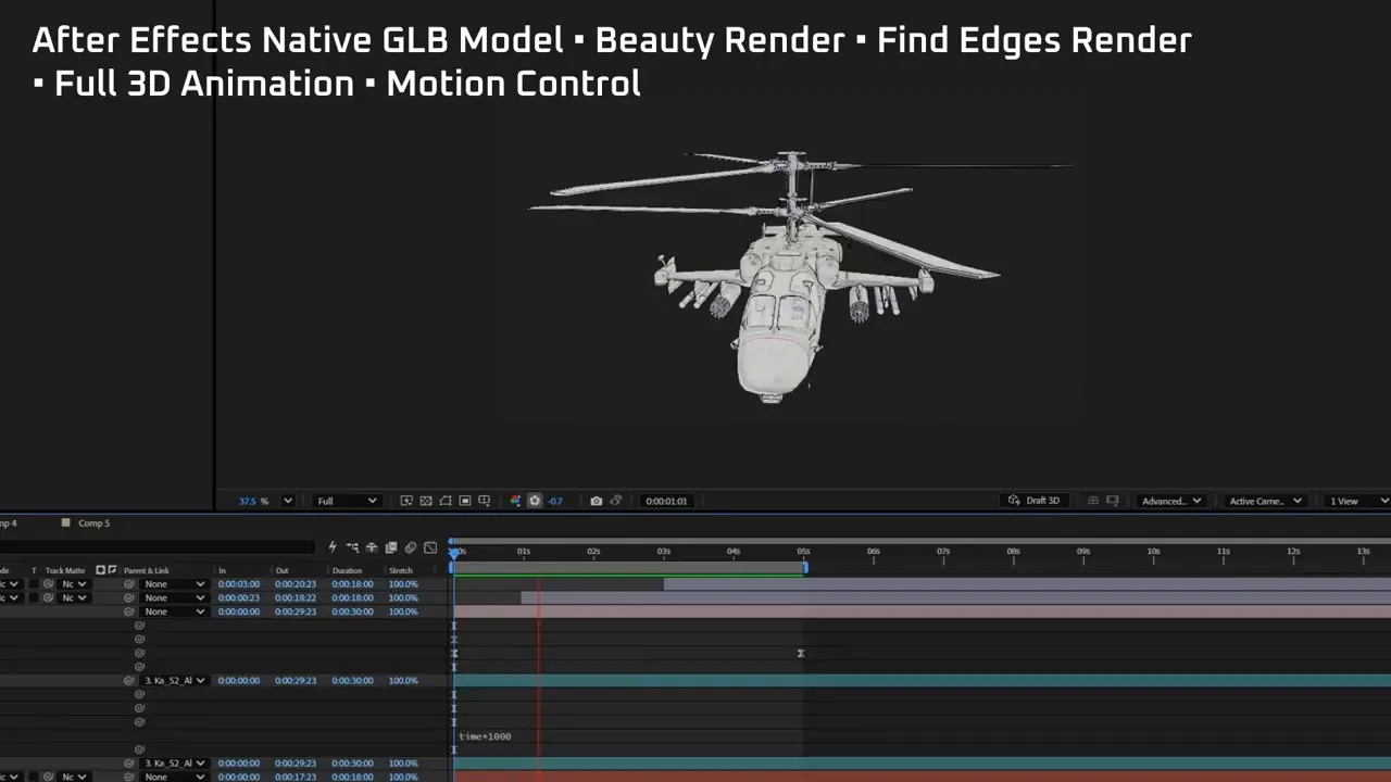 Helicopter 3D model and animation in After Effects